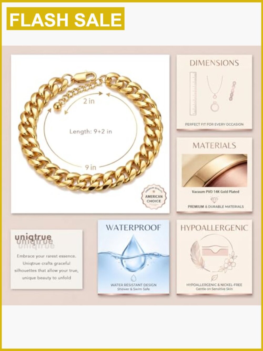 Chunky Cuban Link Anklet for Women Waterproof Gold Plated Adjustable Trendy - Picture 4 of 7